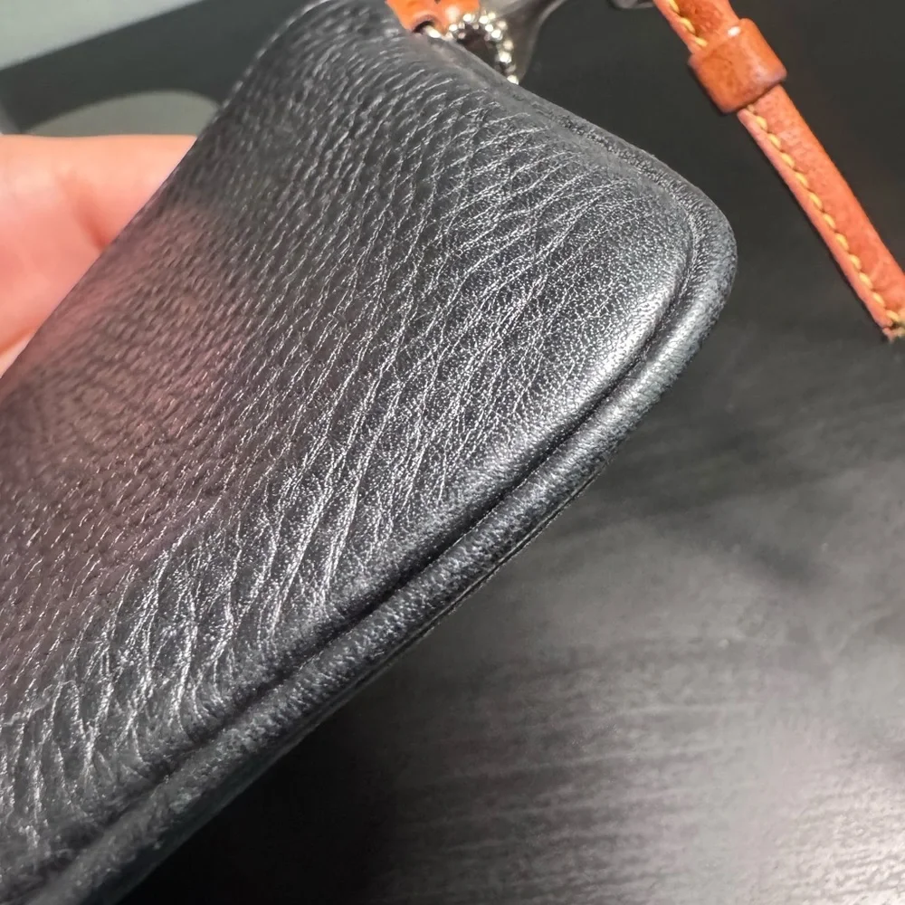 Coach Black Pebbled Leather Wristlet with Dark Brown Accent - Picture 7 of 11